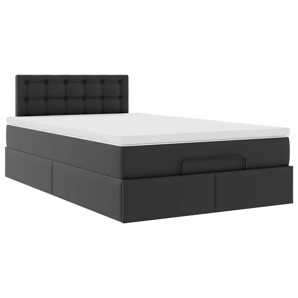 Ottoman Bed with Mattresses & LEDs Black King Single Faux Leather