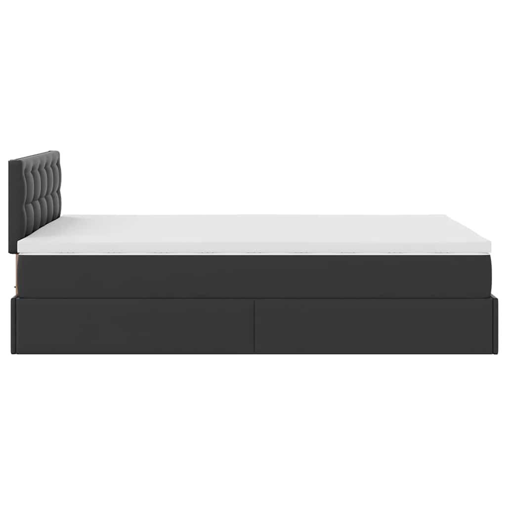 Ottoman Bed with Mattresses & LEDs Black King Single Faux Leather