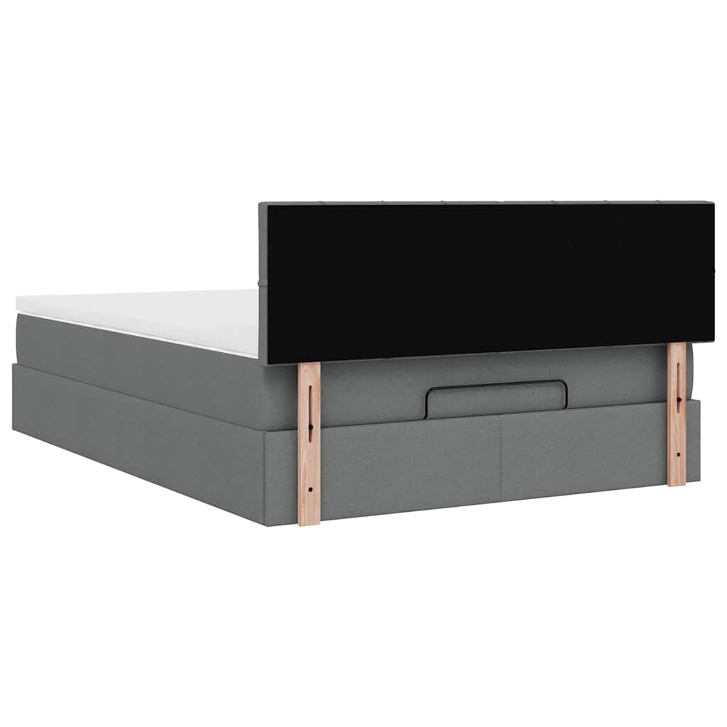 Ottoman Bed with Mattress & LEDs Dark Grey Queen Fabric