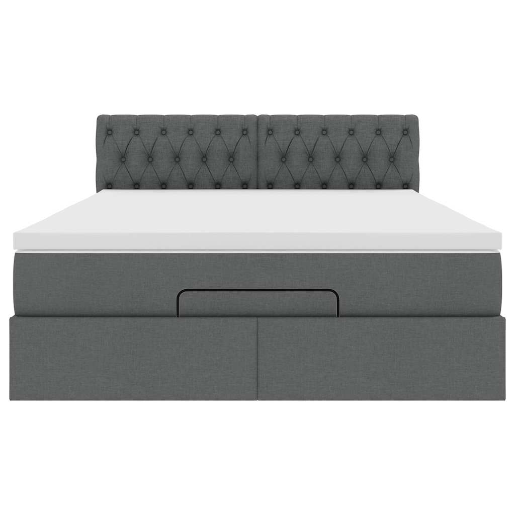 Ottoman Bed with Mattress & LEDs Dark Grey Queen Fabric