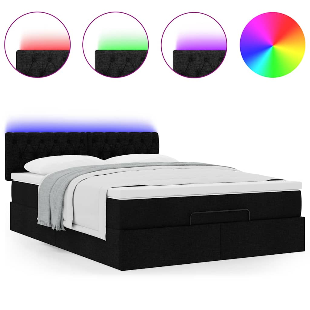 Ottoman Bed with Mattress & LEDs Black Queen Fabric