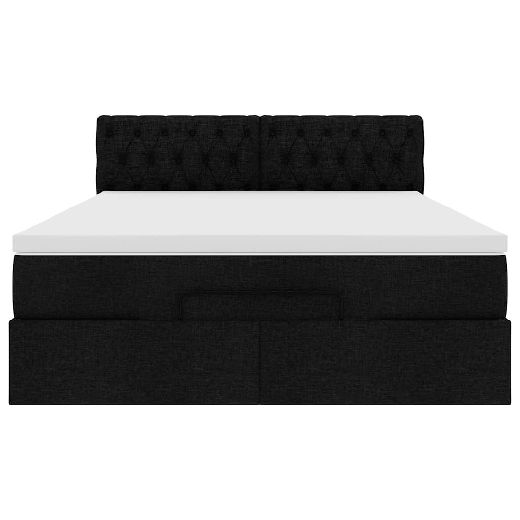 Ottoman Bed with Mattress & LEDs Black Queen Fabric