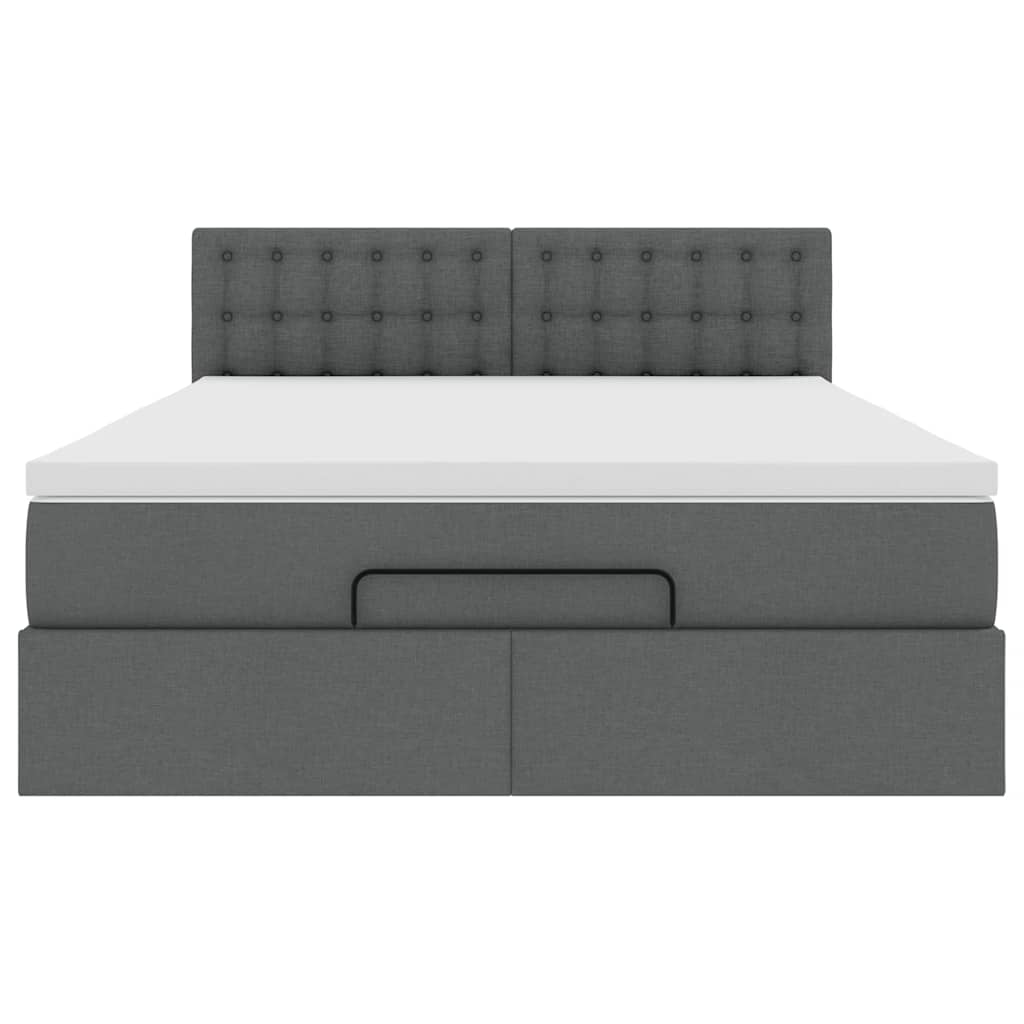 Ottoman Bed with Mattress & LEDs Dark Grey Queen Fabric