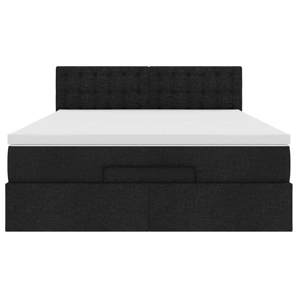 Ottoman Bed with Mattress & LEDs Black Queen Fabric