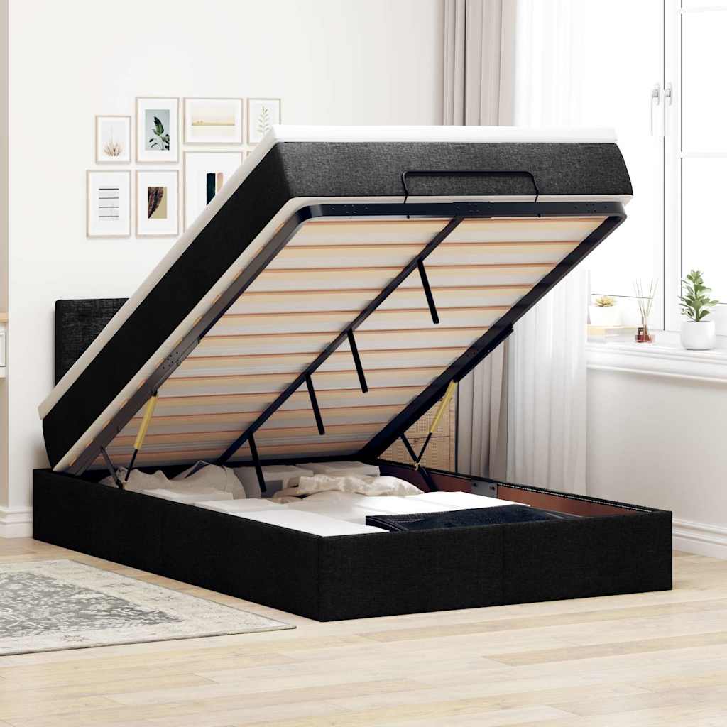 Ottoman Bed with Mattress &amp; LEDs Black King Single Fabric