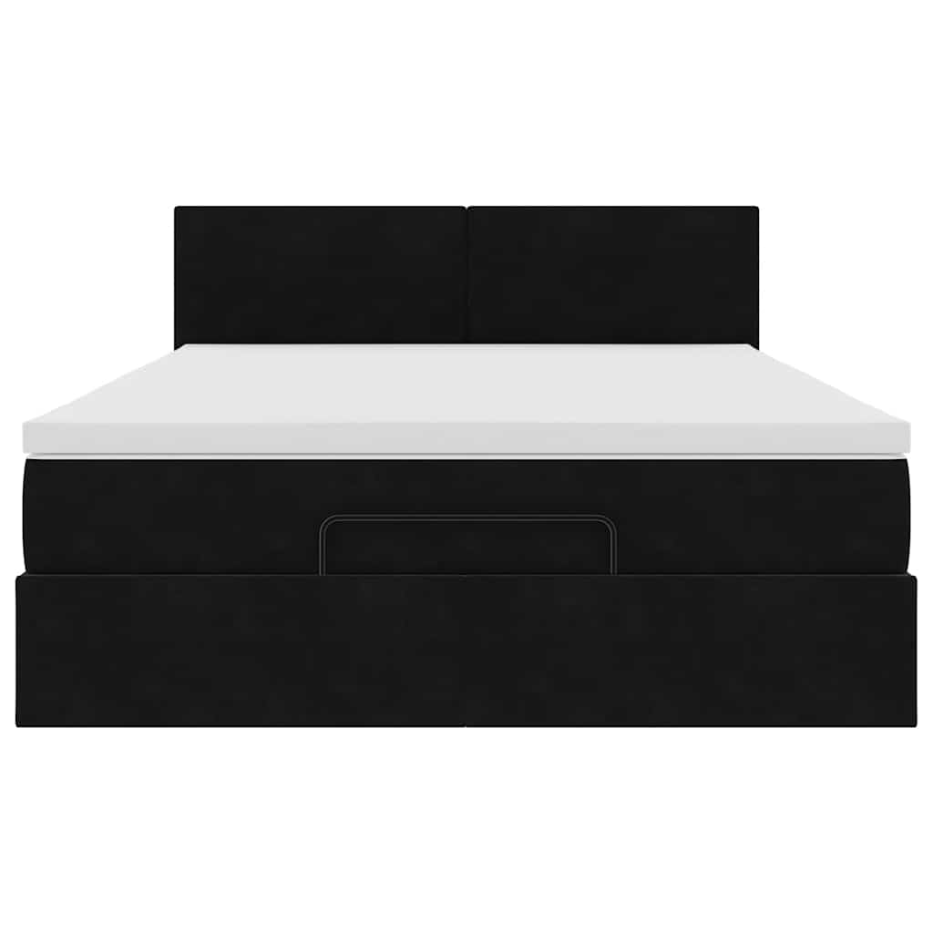 Ottoman Bed with Mattress & LEDs Black Queen Velvet