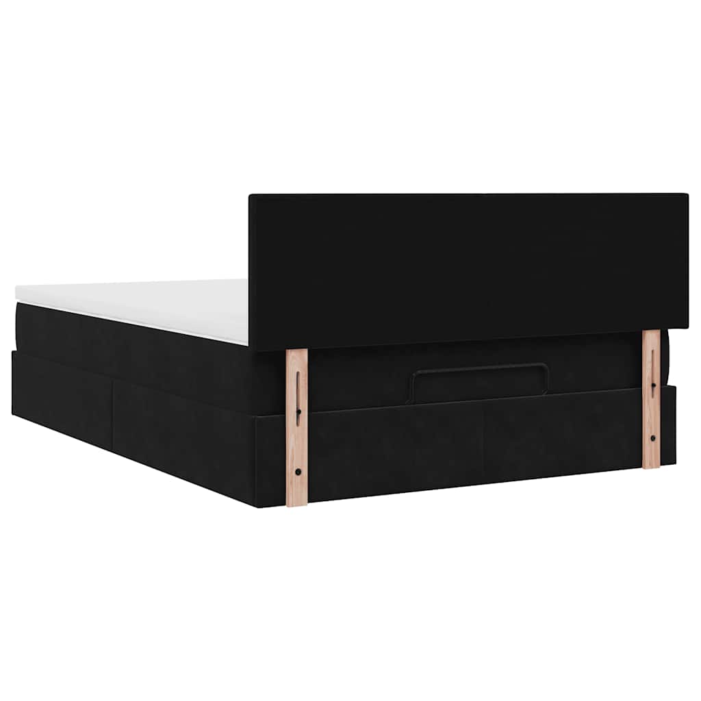 Ottoman Bed with Mattress & LEDs Black Queen Velvet