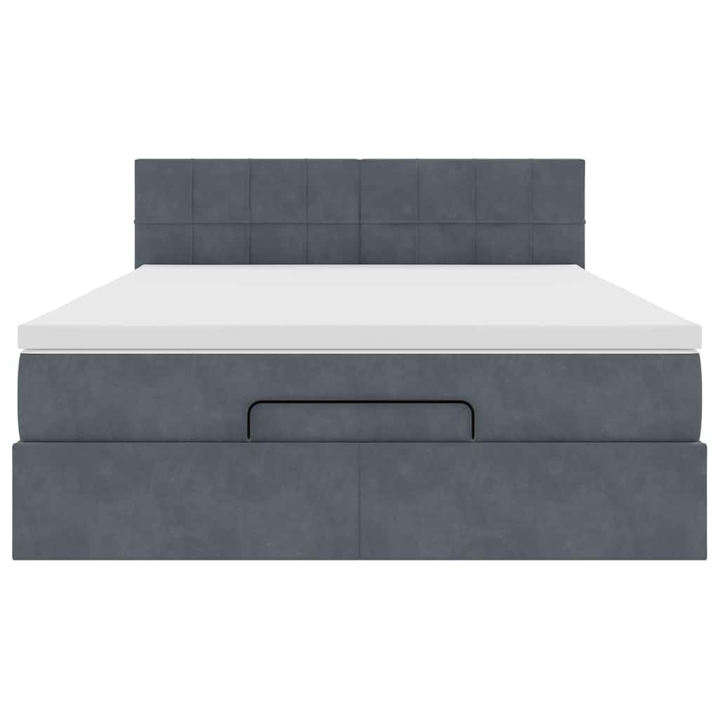Ottoman Bed with Mattress & LEDs Dark Grey Double Velvet