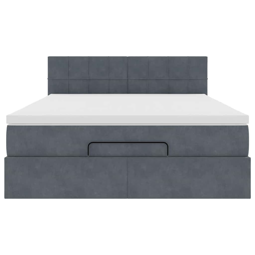 Ottoman Bed with Mattress & LEDs Dark Grey Queen Velvet