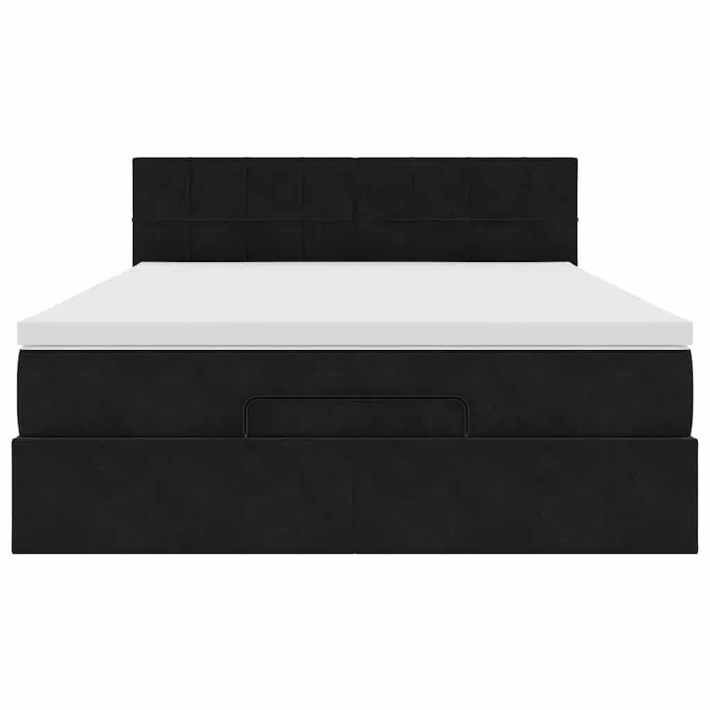 Ottoman Bed with Mattress & LEDs Black Queen Velvet