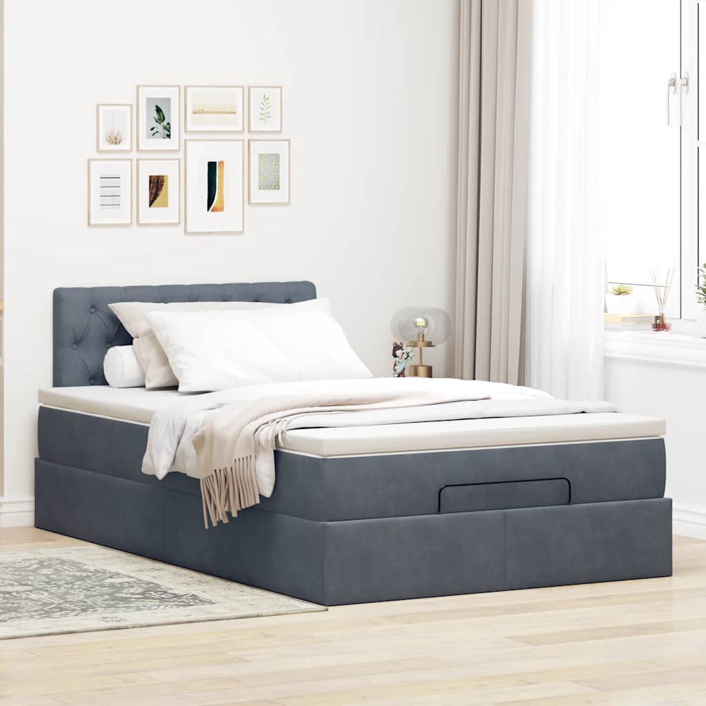 Ottoman Bed with Mattress & LEDs Dark Grey King Single Velvet
