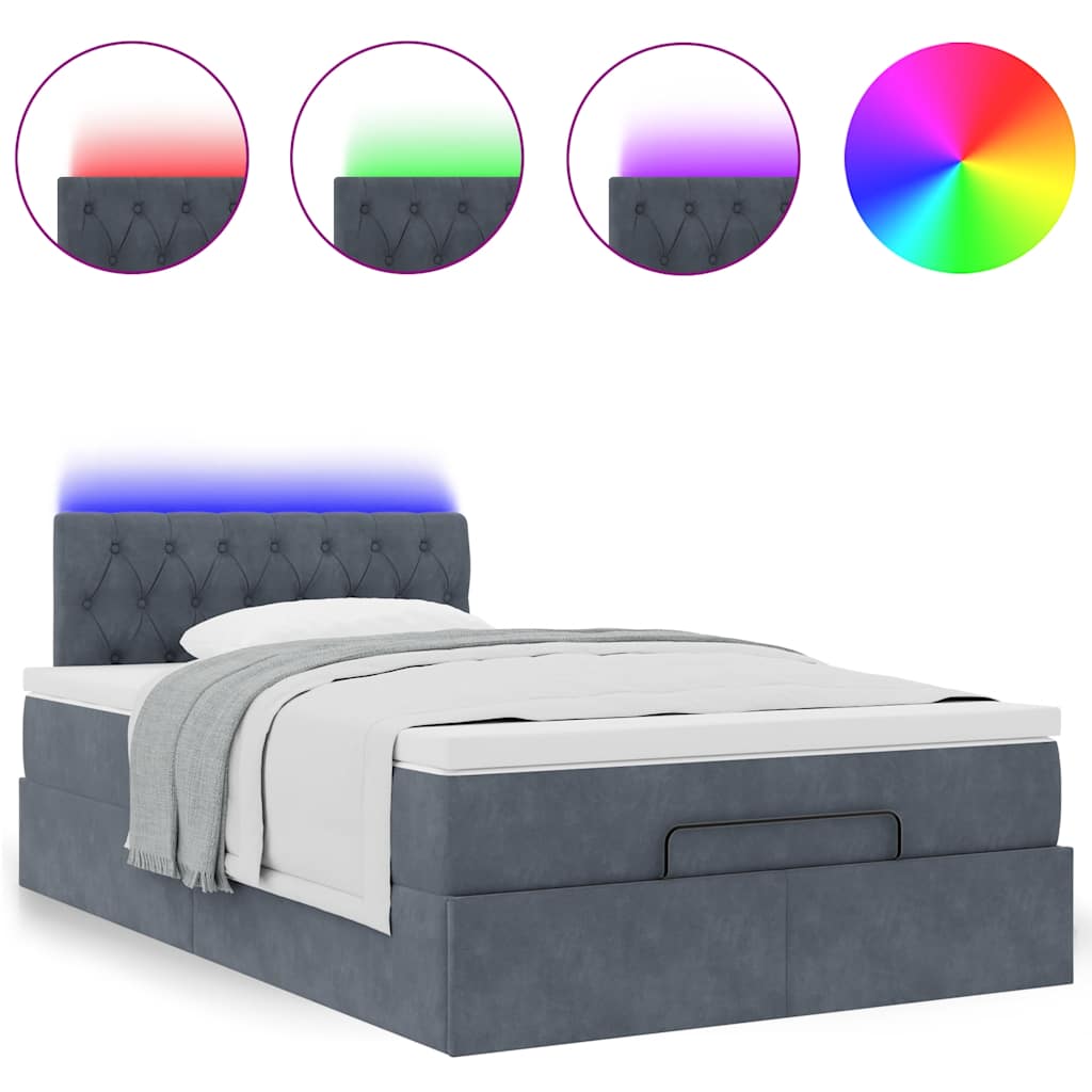 Ottoman Bed with Mattress & LEDs Dark Grey King Single Velvet