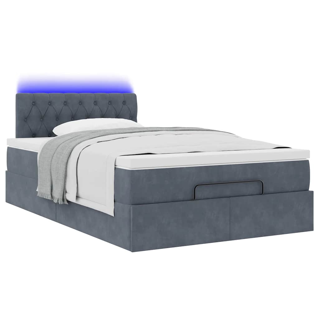 Ottoman Bed with Mattress & LEDs Dark Grey King Single Velvet