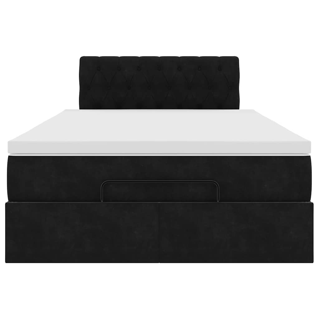 Ottoman Bed with Mattress & LEDs Black King Single Velvet
