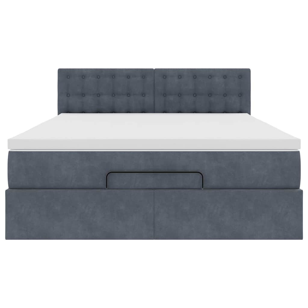 Ottoman Bed with Mattress & LEDs Dark Grey Queen Velvet