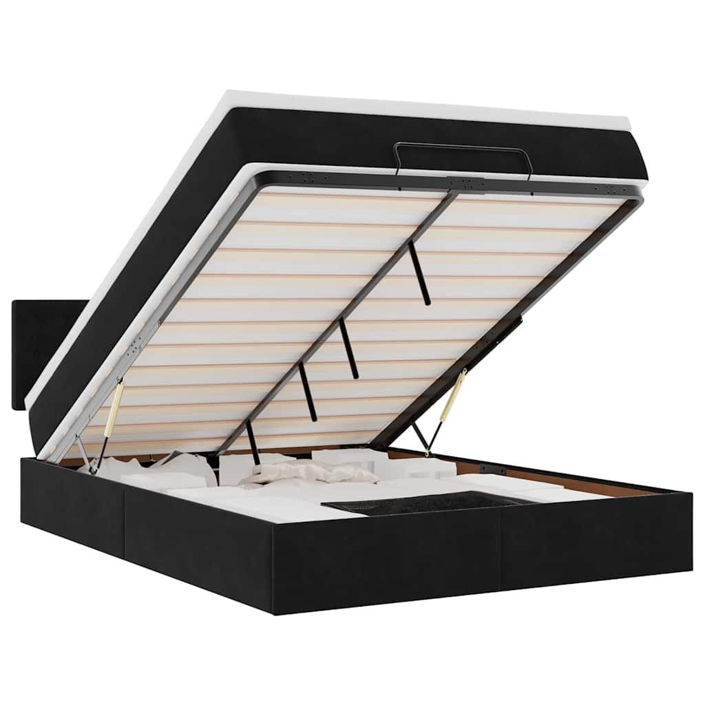 Ottoman Bed with Mattress & LEDs Black Queen Velvet