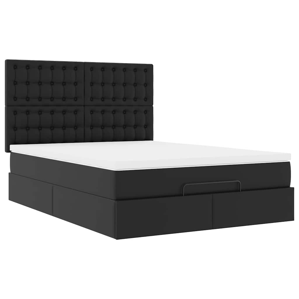 Ottoman Bed with Mattress Black Queen Faux Leather