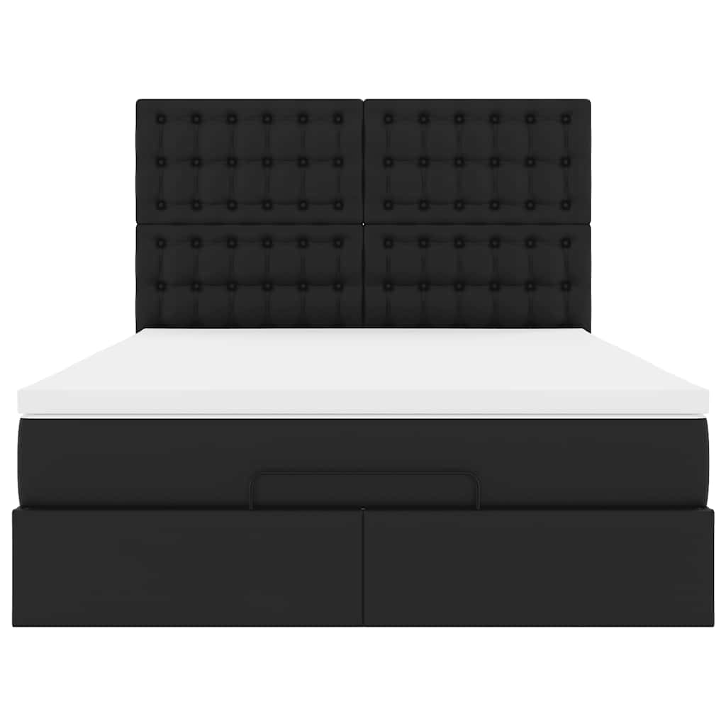 Ottoman Bed with Mattress Black Queen Faux Leather