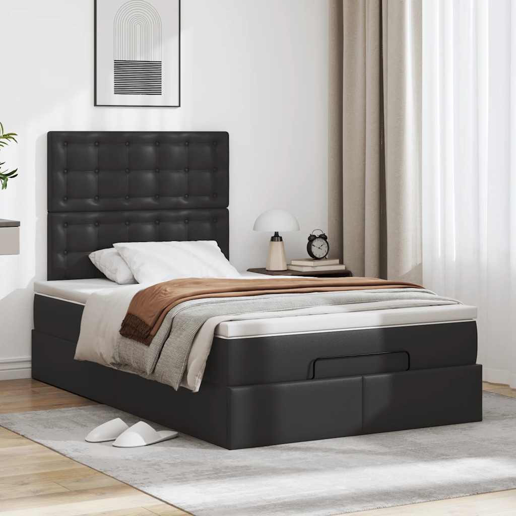 Ottoman Bed with Mattress Black King Single Faux Leather