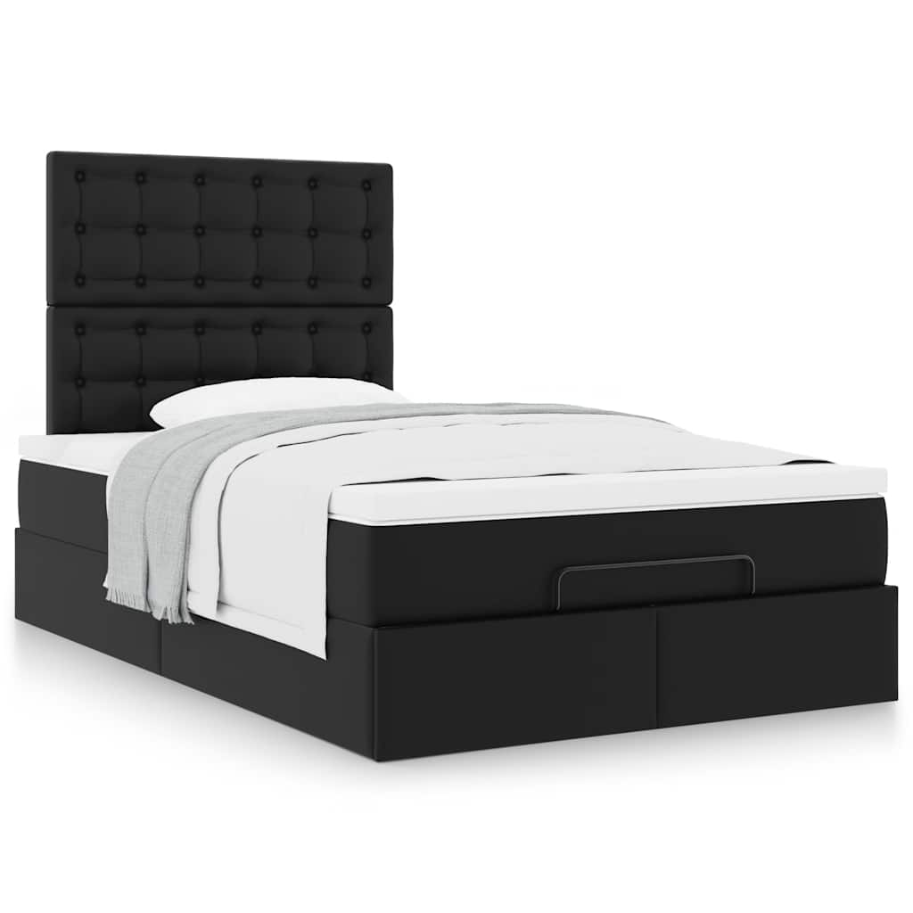 Ottoman Bed with Mattress Black King Single Faux Leather