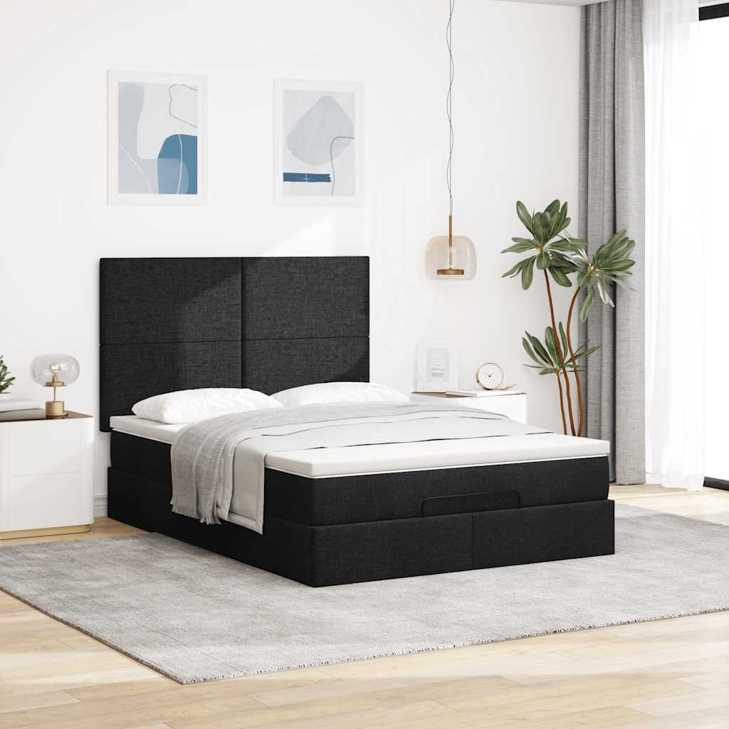 Ottoman Bed with Mattress Black Queen Fabric