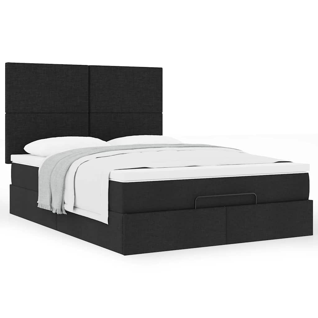 Ottoman Bed with Mattress Black Queen Fabric