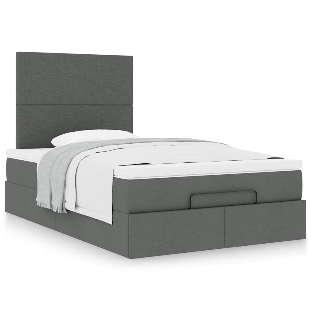 Ottoman Bed with Mattress Dark Grey King Single Fabric