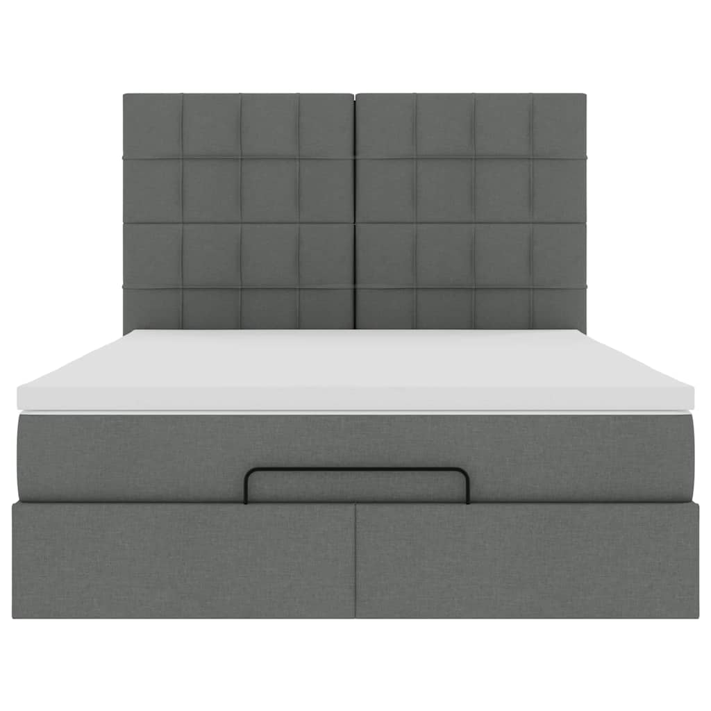 Ottoman Bed with Mattress Dark Grey Double Fabric