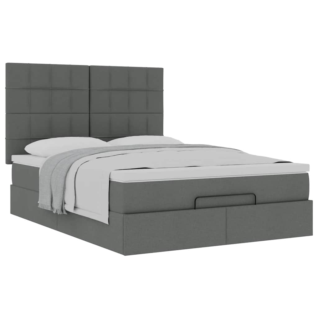 Ottoman Bed with Mattress Dark Grey Queen Fabric