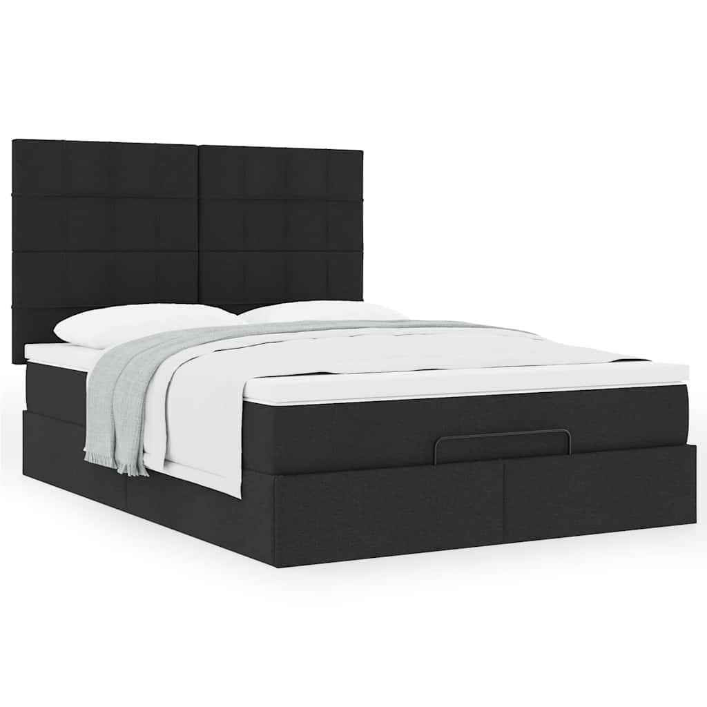 Ottoman Bed with Mattress Black Queen Fabric
