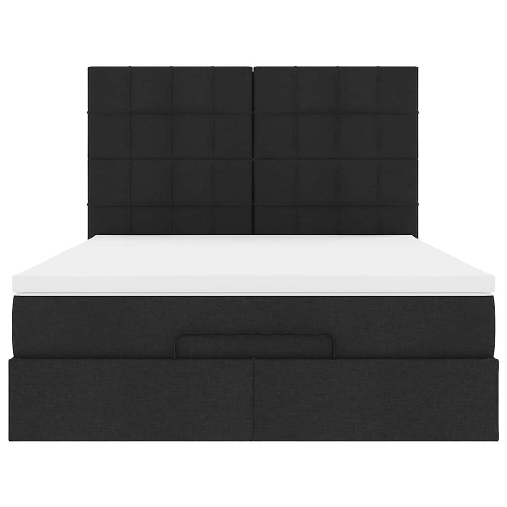 Ottoman Bed with Mattress Black Queen Fabric