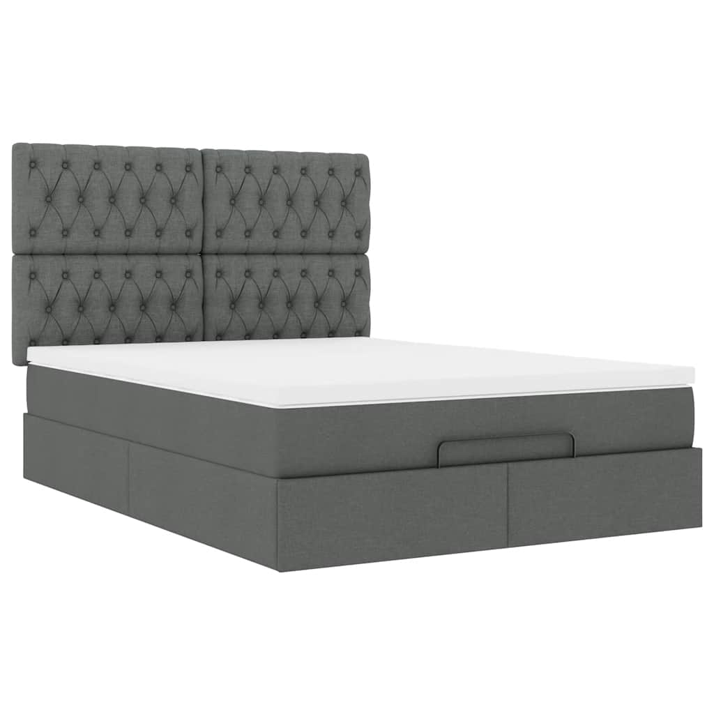 Ottoman Bed with Mattress Dark Grey Queen Fabric