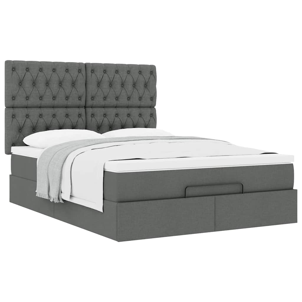 Ottoman Bed with Mattress Dark Grey Queen Fabric