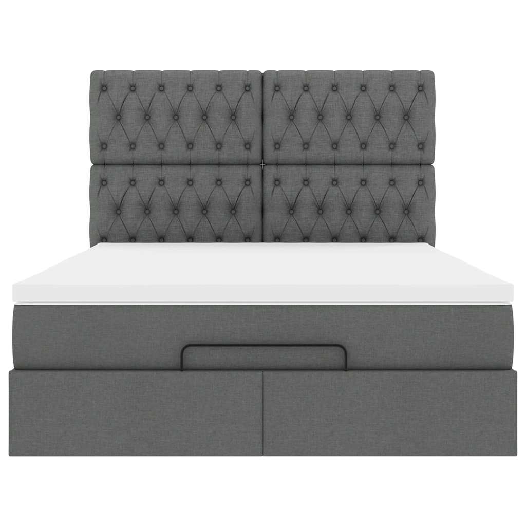 Ottoman Bed with Mattress Dark Grey Queen Fabric