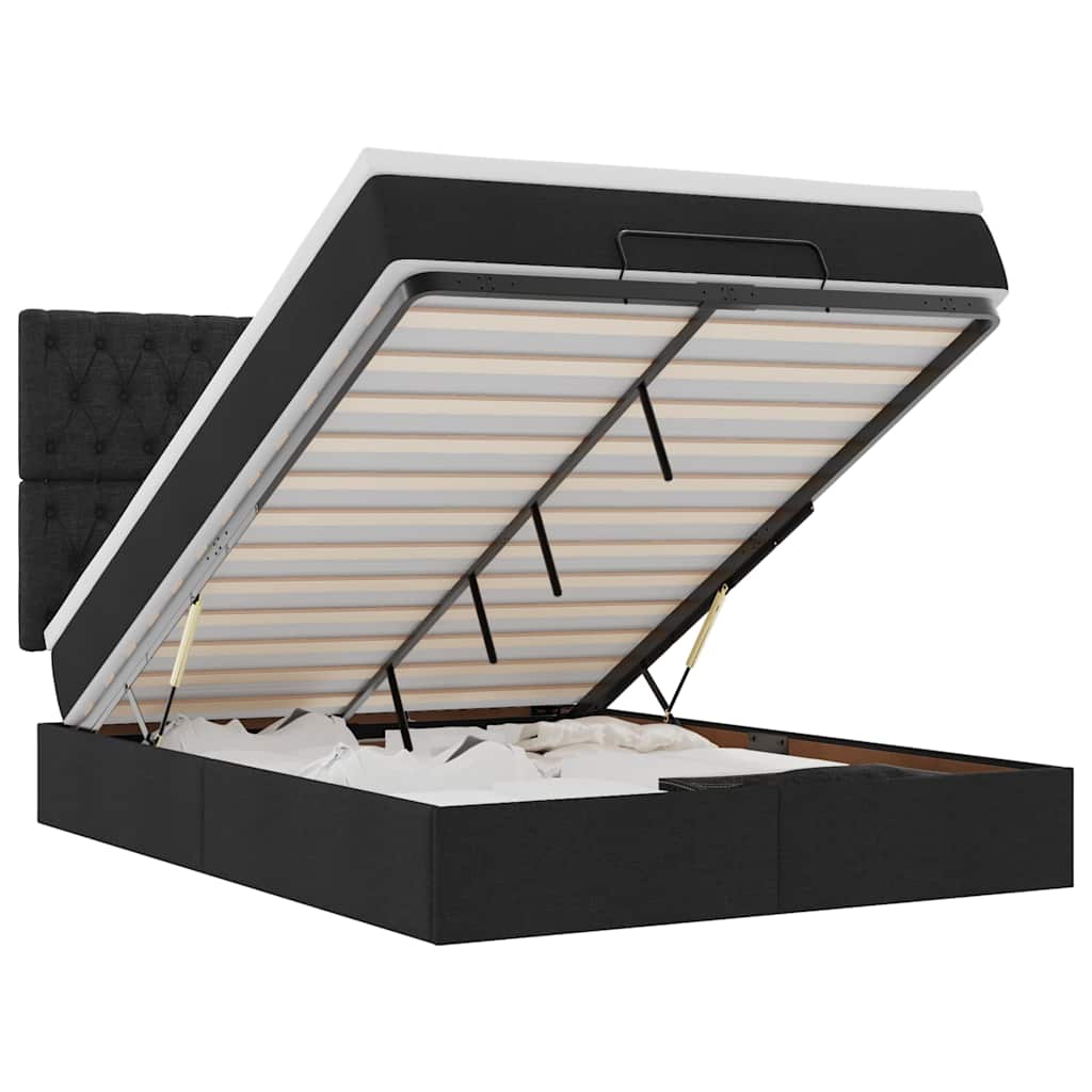 Ottoman Bed with Mattress Black Queen Fabric