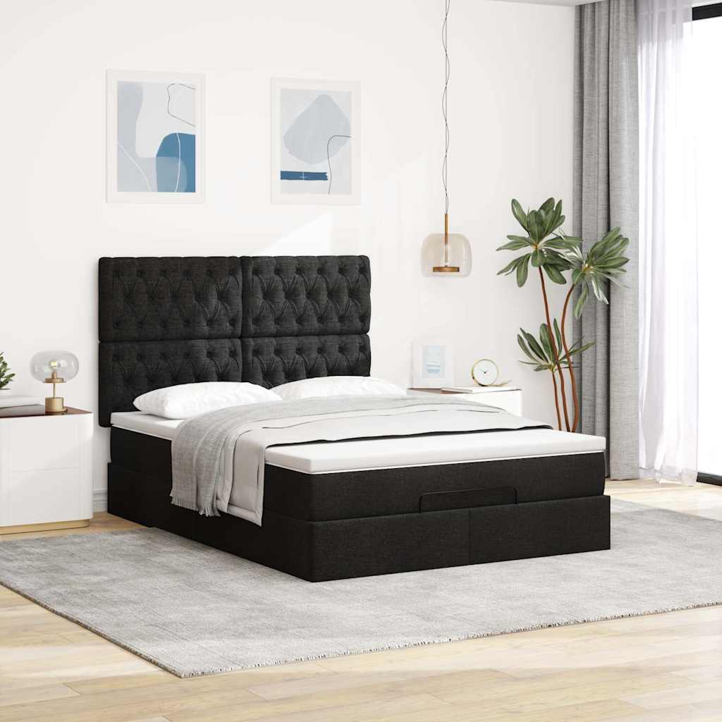 Ottoman Bed with Mattress Black Queen Fabric