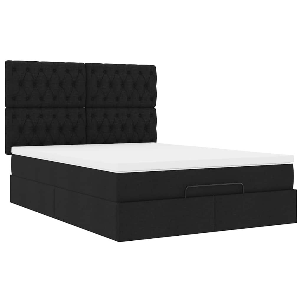 Ottoman Bed with Mattress Black Queen Fabric