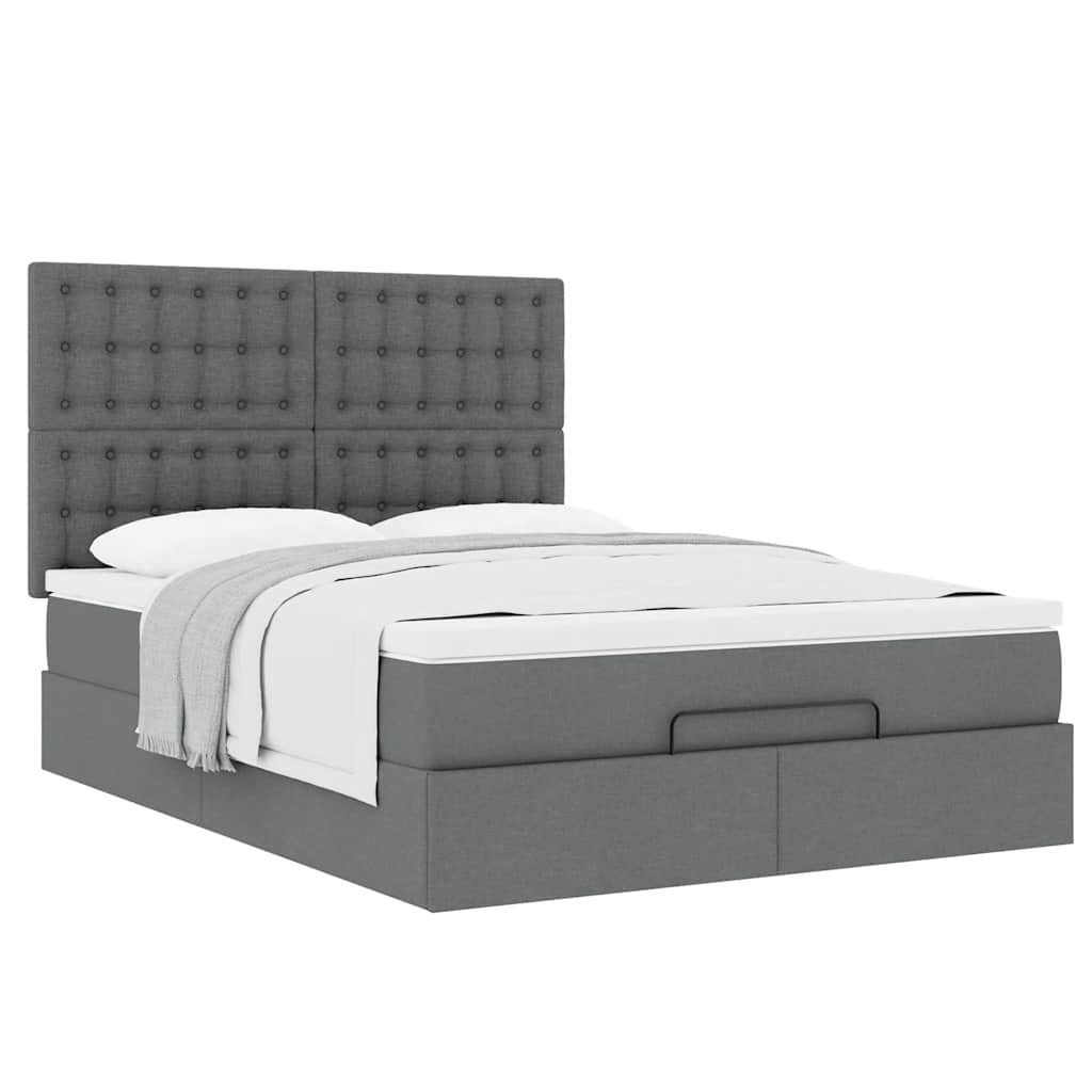 Ottoman Bed with Mattress Dark Grey Queen Fabric