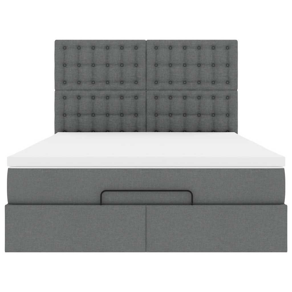 Ottoman Bed with Mattress Dark Grey Queen Fabric