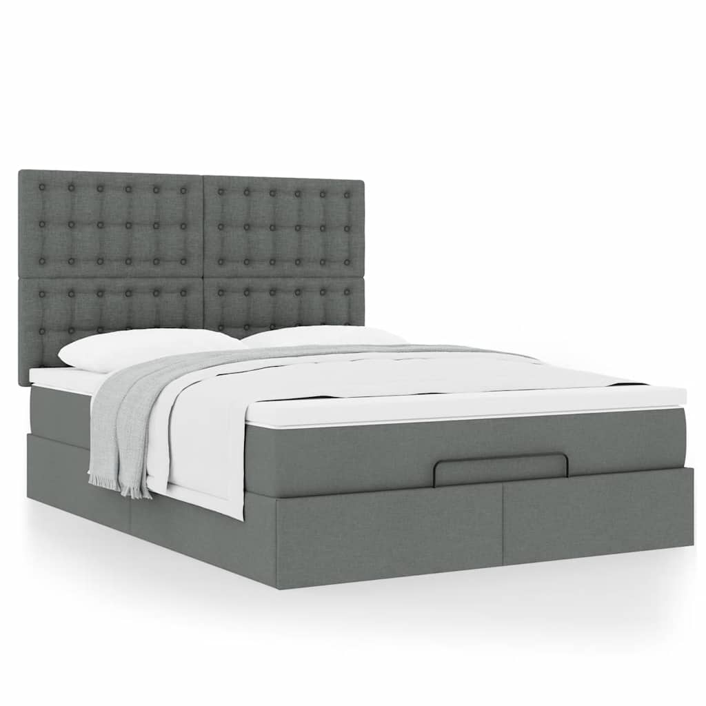 Ottoman Bed with Mattress Dark Grey Queen Fabric