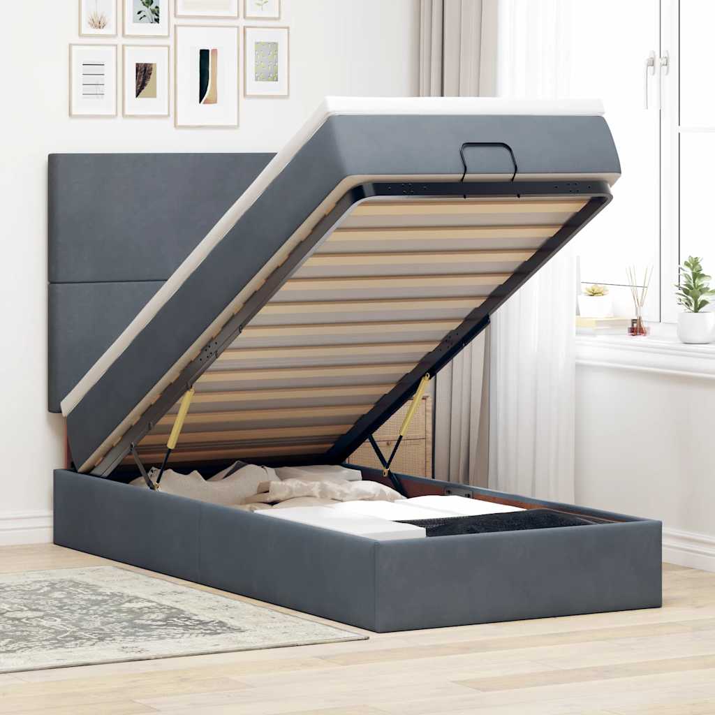 Ottoman Bed with Mattresses Dark Grey Queen Velvet