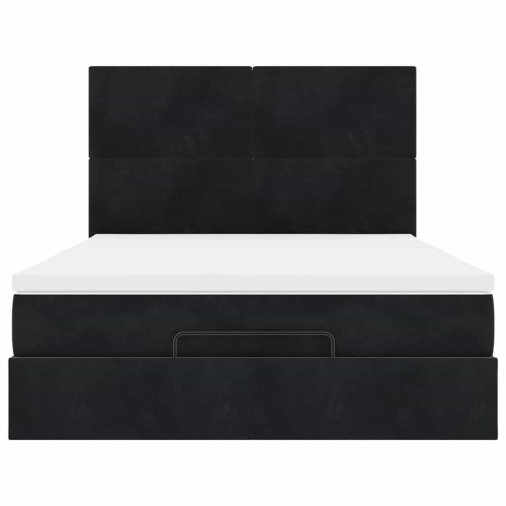Ottoman Bed with Mattresses Black Queen Velvet
