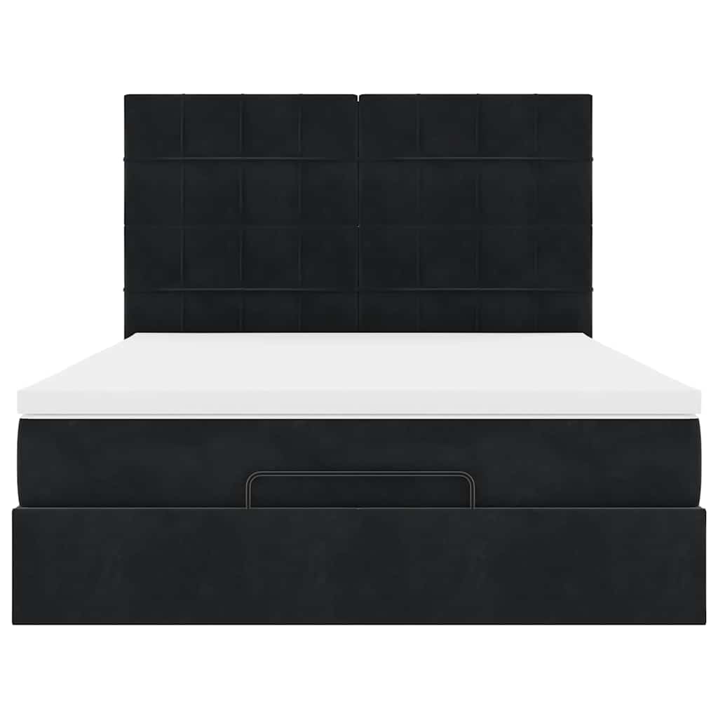 Ottoman Bed with Mattresses Black Queen Velvet