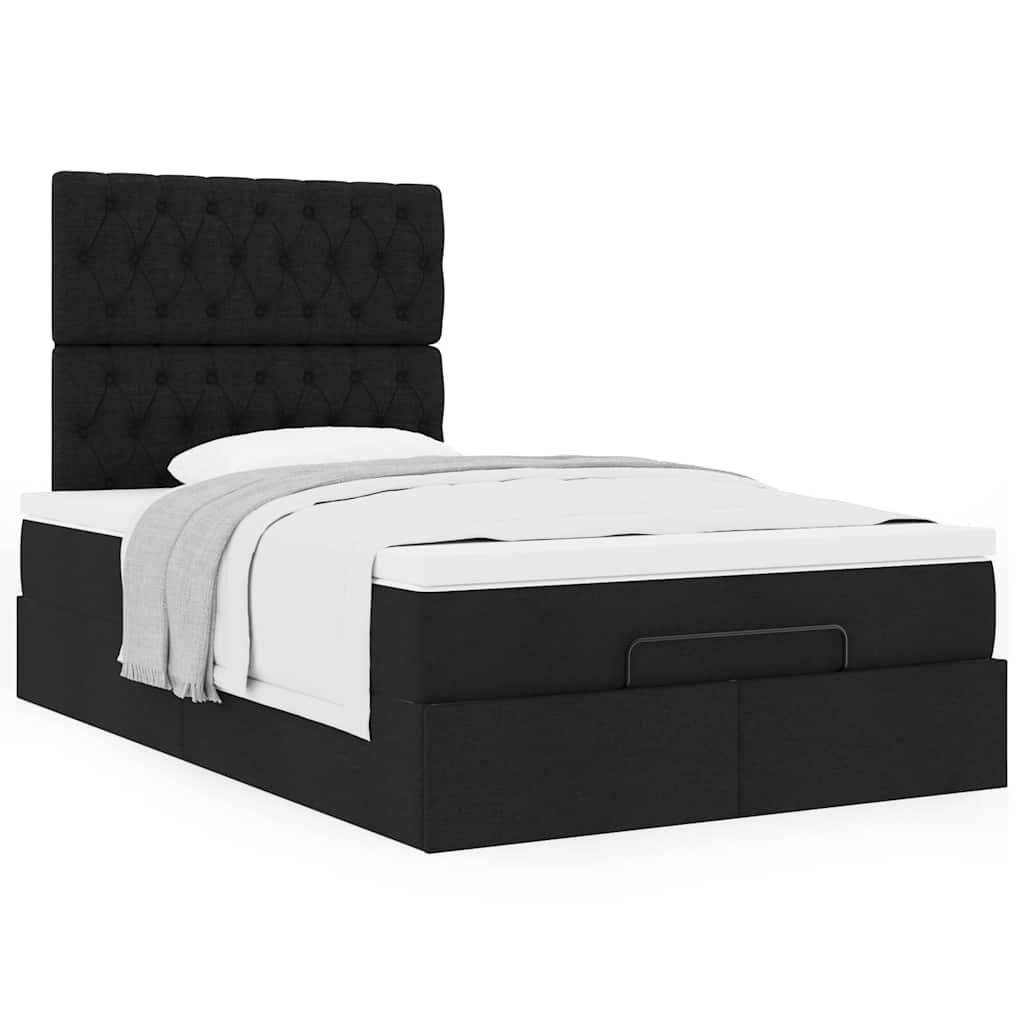 Ottoman Bed with Mattresses Black King Single Velvet