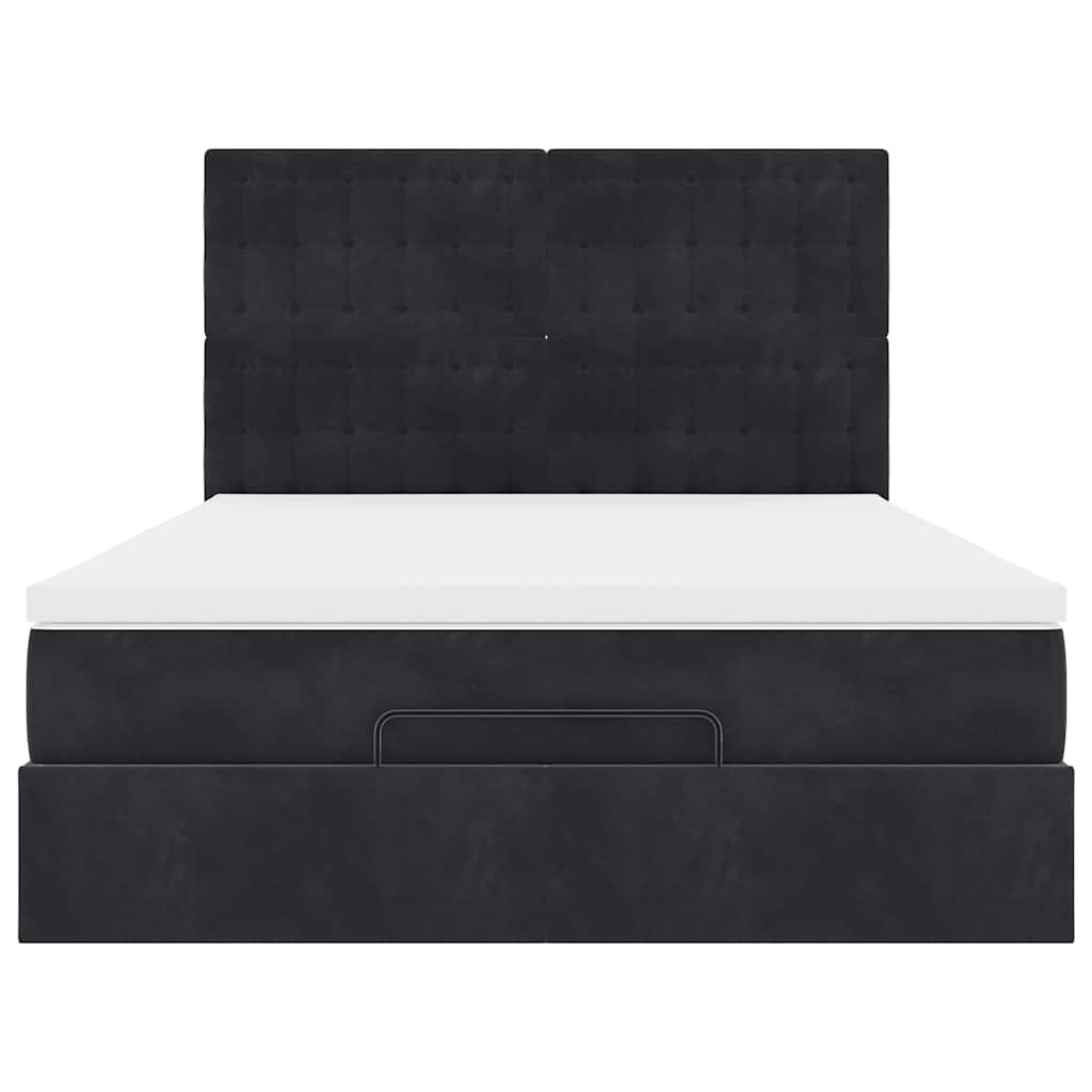 Ottoman Bed with Mattresses Black Double Velvet