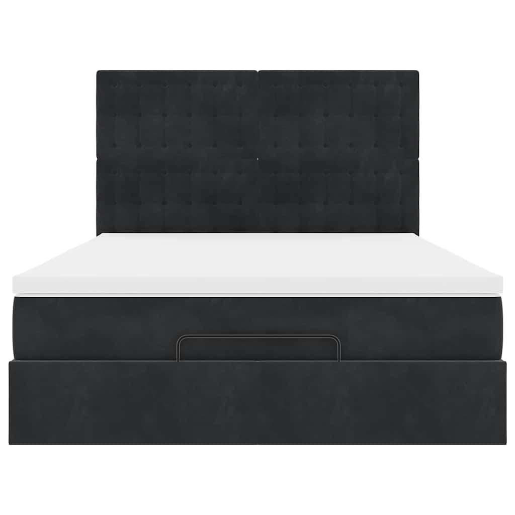 Ottoman Bed with Mattresses Black Queen Velvet
