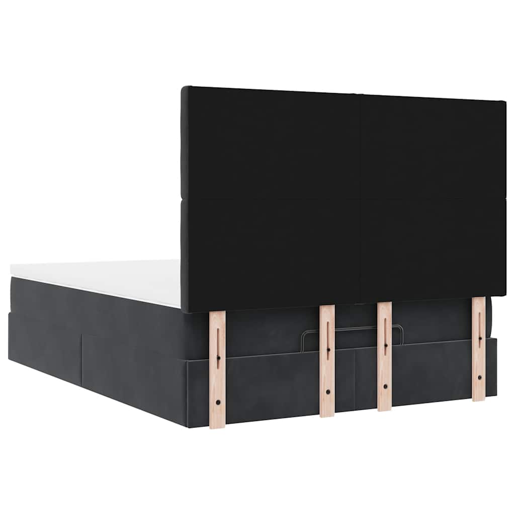 Ottoman Bed with Mattresses Black Queen Velvet