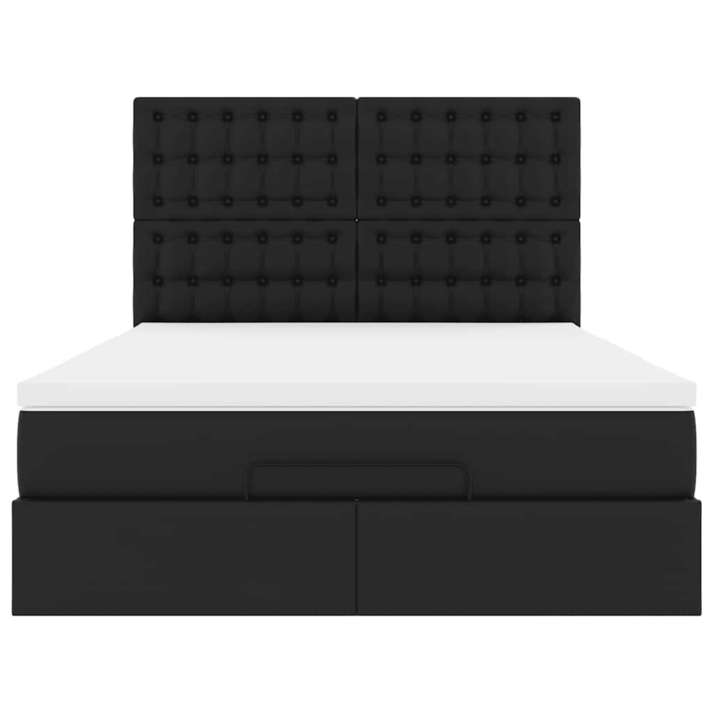 Ottoman Bed with Mattress & LEDs Black Double Faux Leather