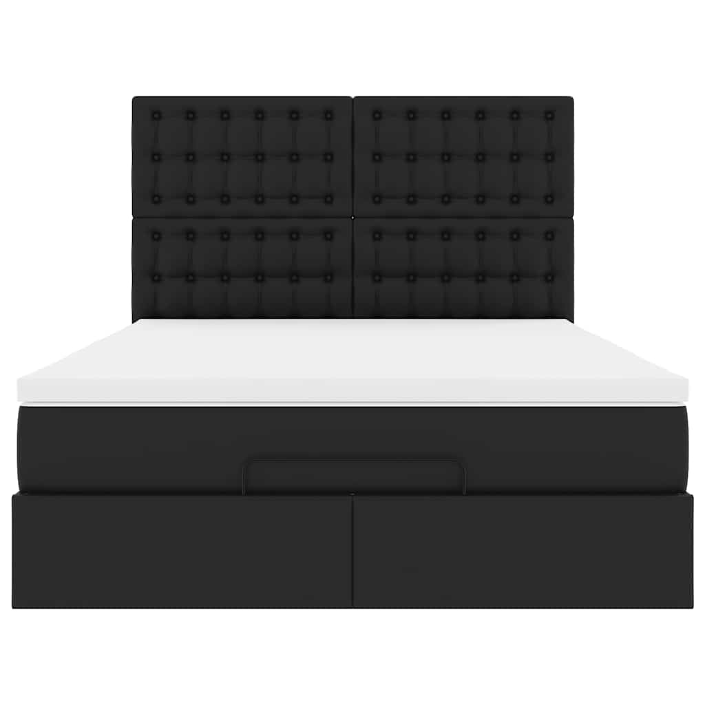 Ottoman Bed with Mattress & LEDs Black Queen Faux Leather