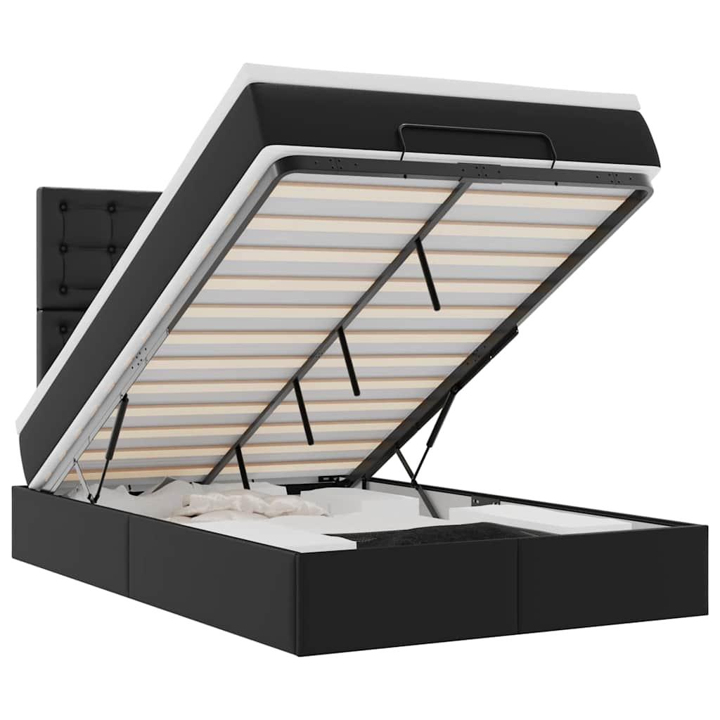 Ottoman Bed with Mattress & LEDs Black King Single Faux Leather